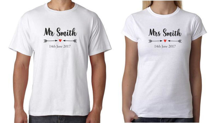 Picture of Personalised Mr & Mrs Just Married T-shirts